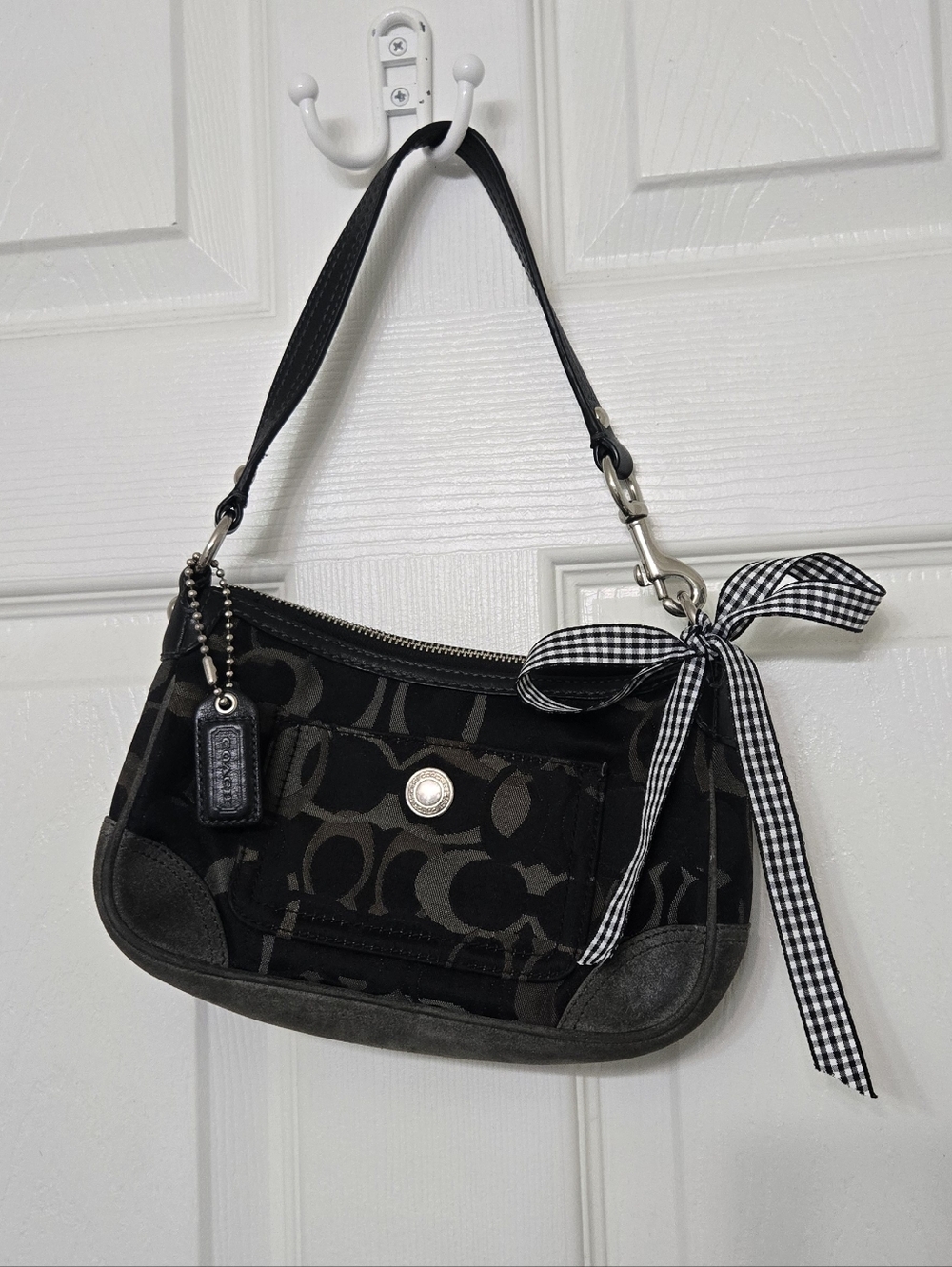 Coach 2005 Demi Bag Purse Chelsea Optic Jacquard Monogram Print Black Grey Y2K